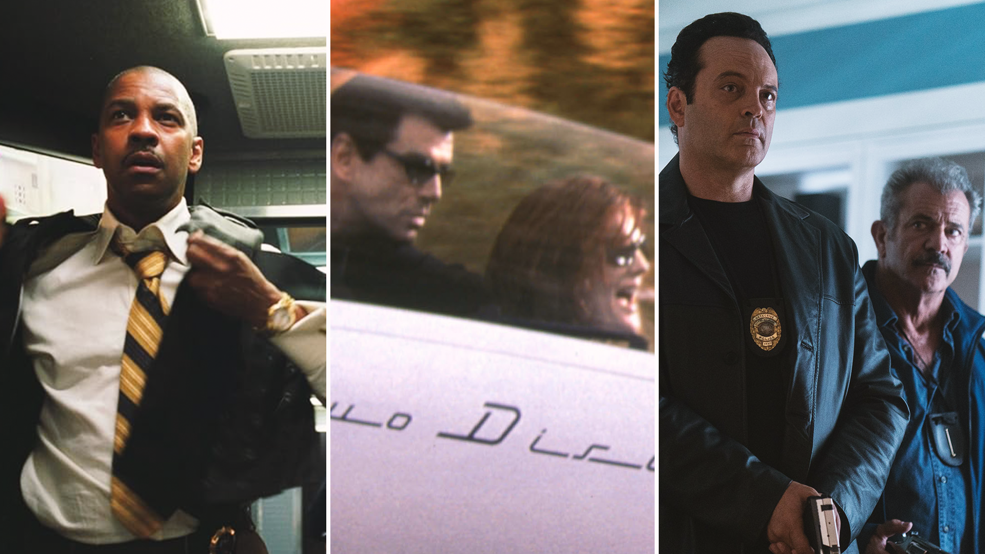 Louvre robbery got you feeling heisty? Here are 20 films to scratch that itch 8 A combination image shows a man walking quickly, a man and woman in the cockpit of an indistinct vehicle, and two men with police badges holding guns.